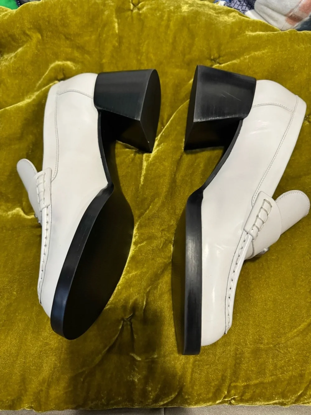 Coach White Leather Penny Loafers with Silver Logo Accent - Picture 5 of 7